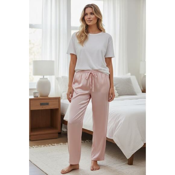 Leisureland Other - Leisureland Pink Satin Pajama Pants Women’s Size Large Silky Lounge Sleepwear